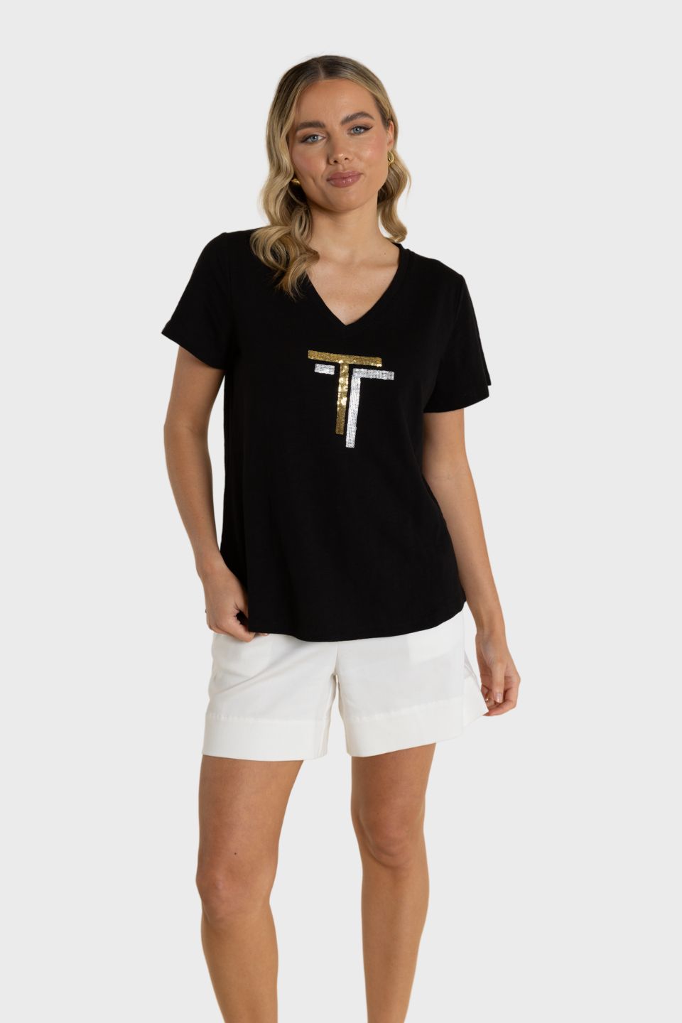 Sequin V Neck T-Shirt