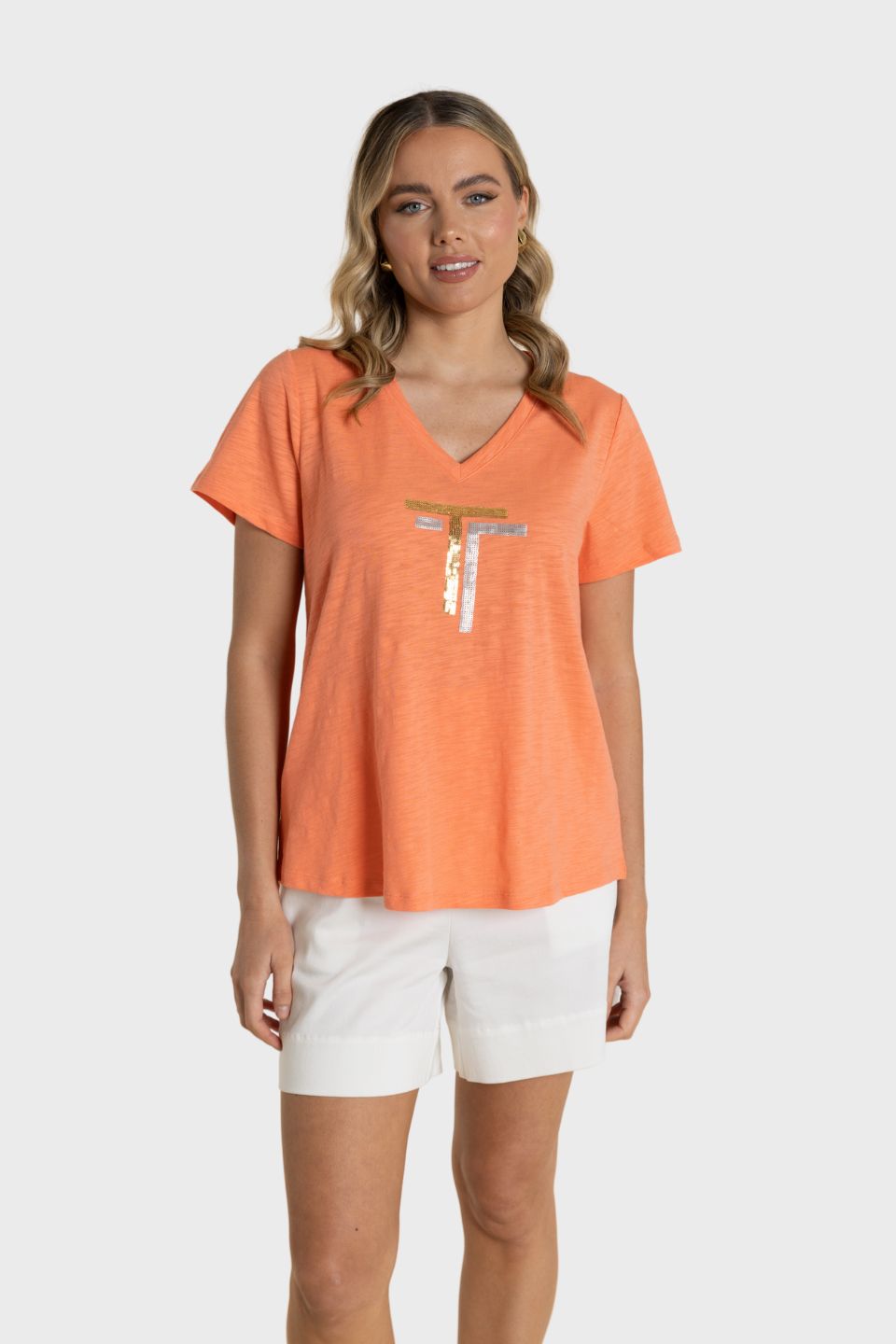 Sequin V Neck T-Shirt