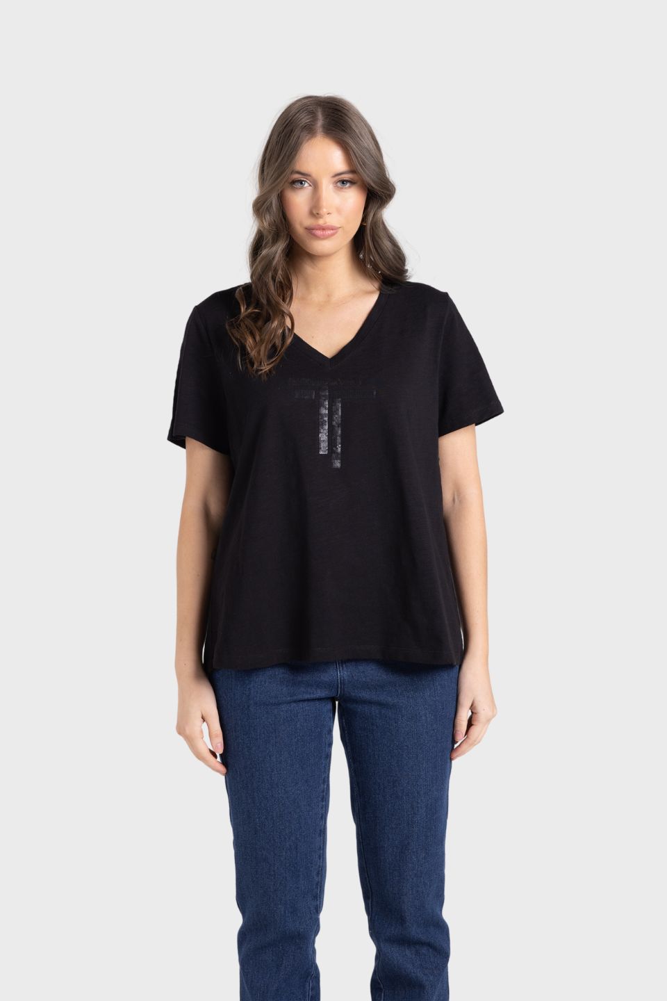 V Neck Sequin T-Shirt