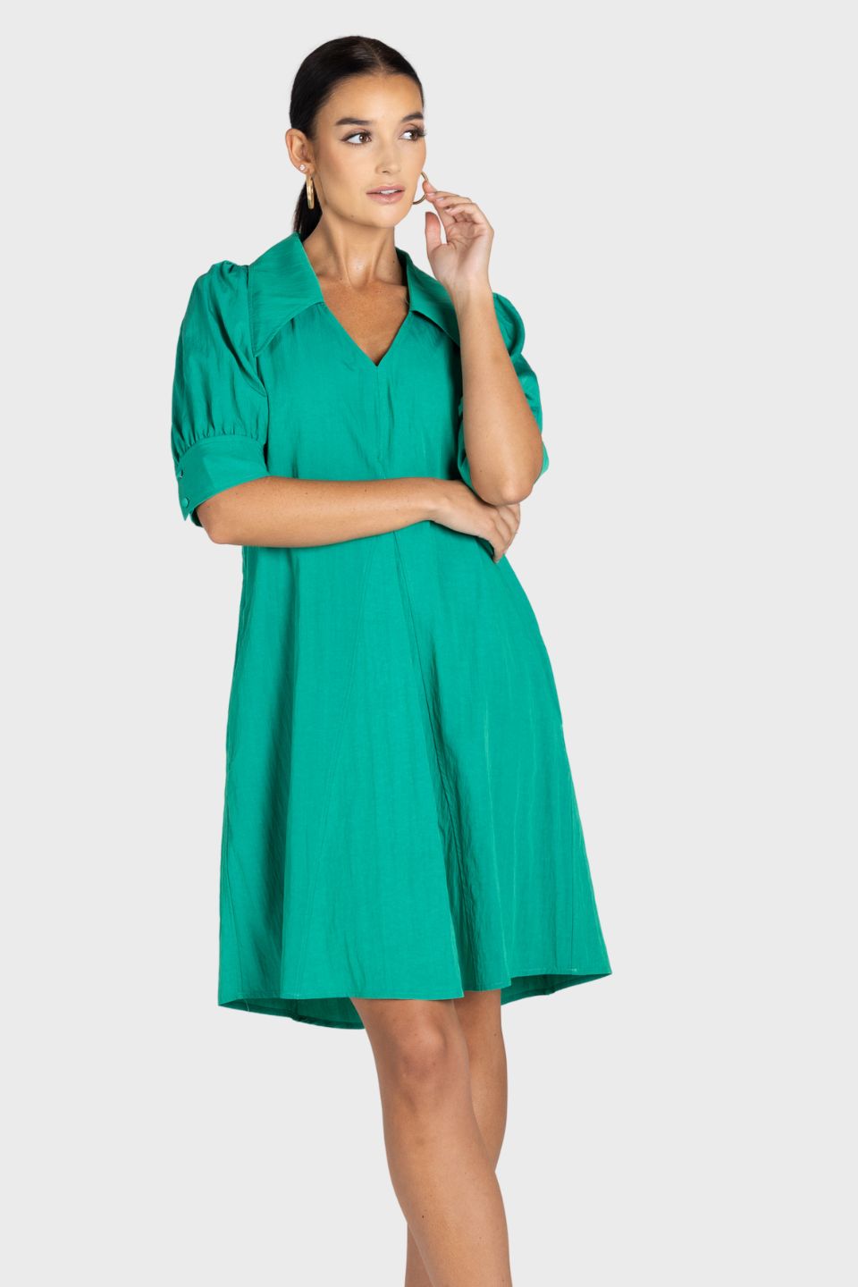 V Neck Dress With Collar