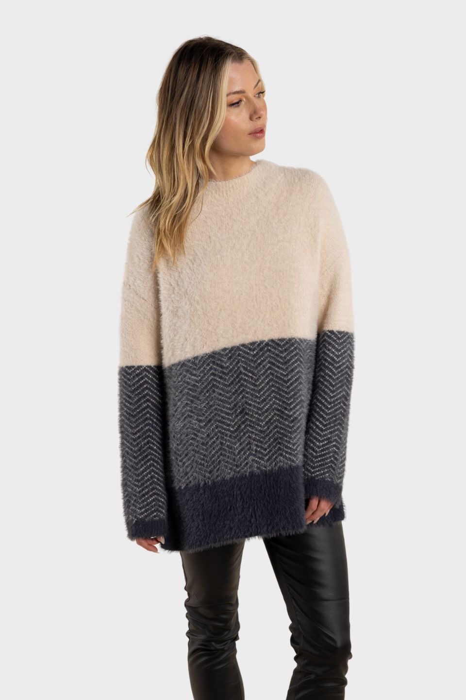 Chevron Splice Fluffy Sweater