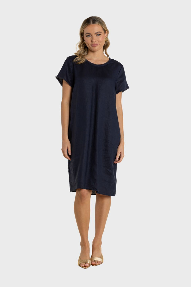 Linen Frill Trim Detail Dress