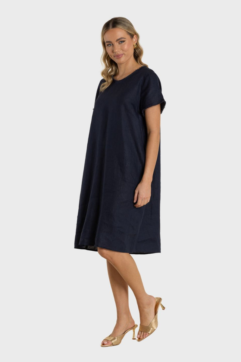 Linen Frill Trim Detail Dress