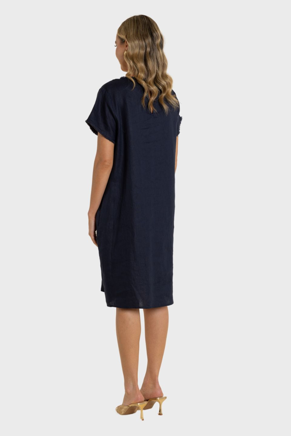 Linen Frill Trim Detail Dress