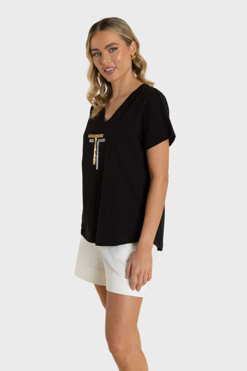 Sequin V Neck T-Shirt