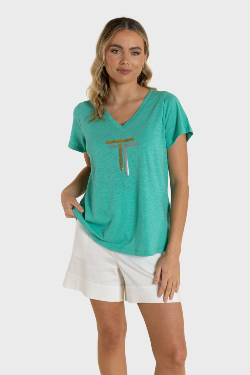 Sequin V Neck T-Shirt