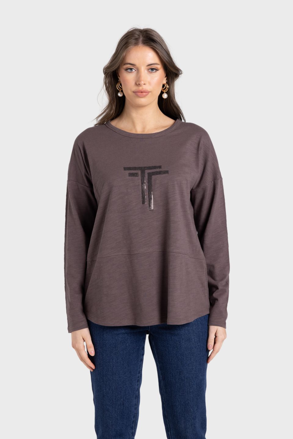 Logo Sequin Crew Long Sleeve Top