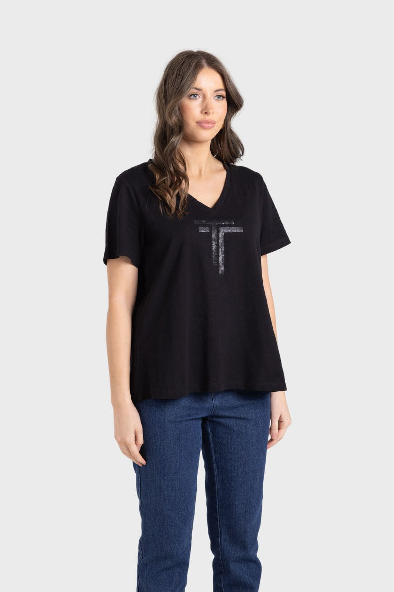 V Neck Sequin T-Shirt