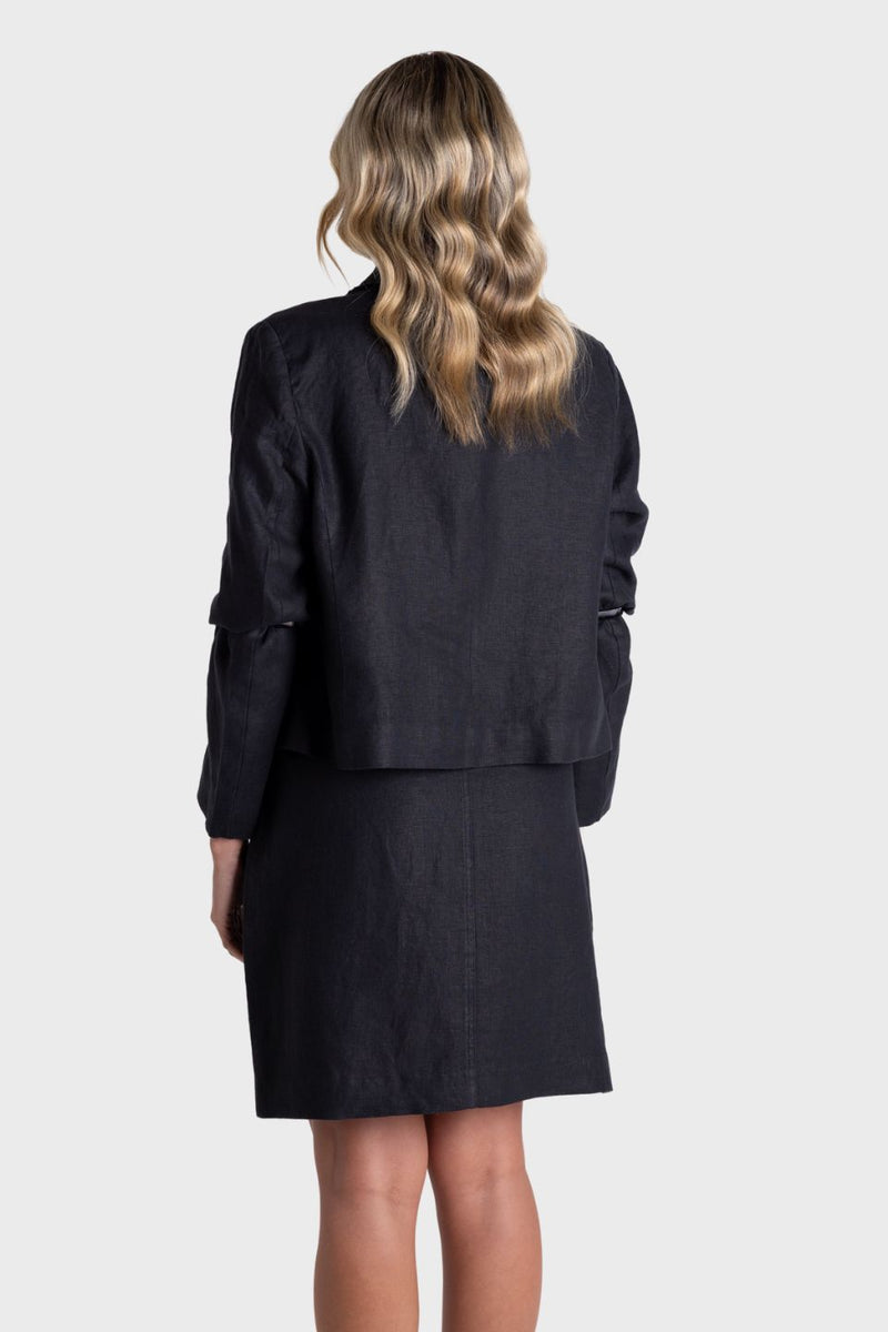 Crop Tweed Linen Jacket With Fringe