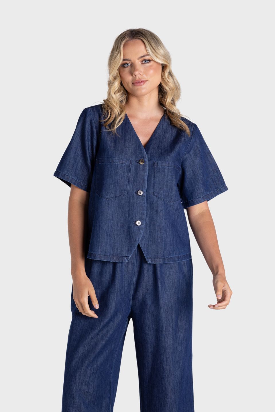 Denim Short Sleeve Top
