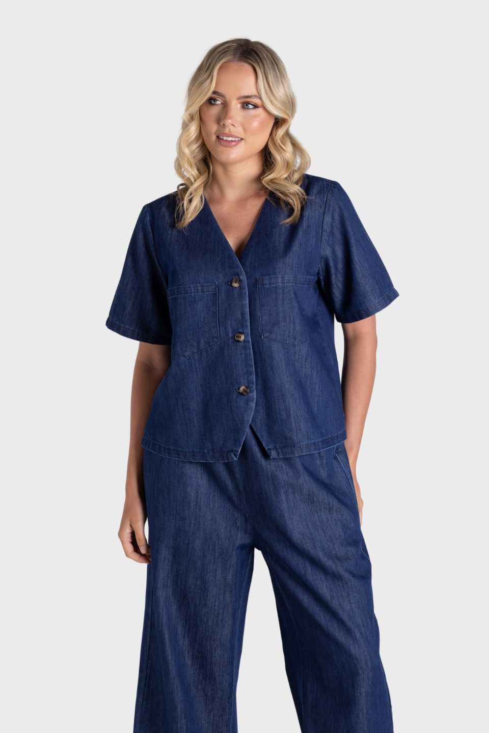 Denim Short Sleeve Top