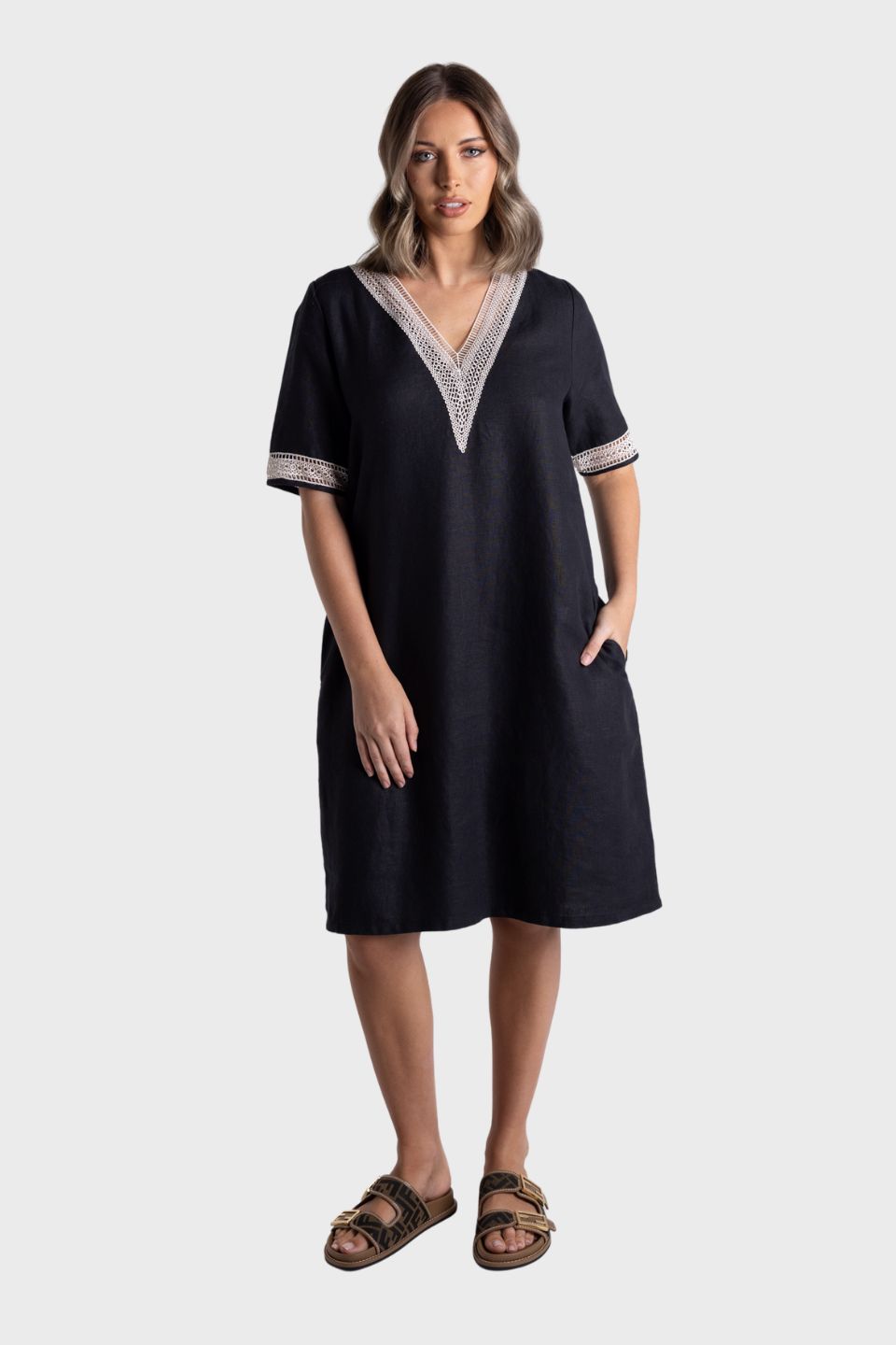 Tweed Linen V-Neck Dress