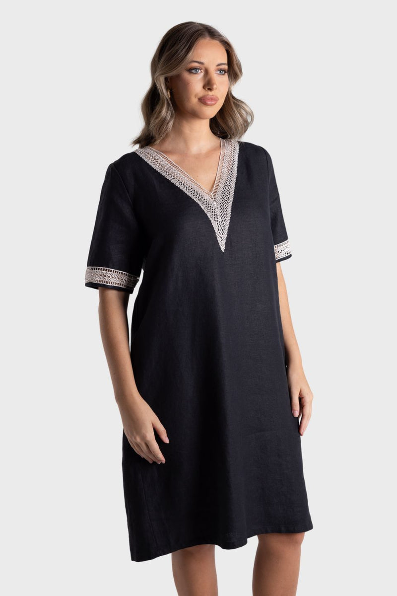 Tweed Linen V-Neck Dress