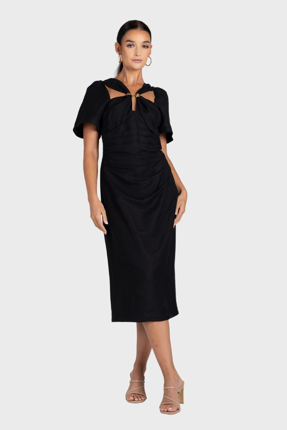 Draped Midi Dress With Gold Clip