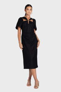 Draped Midi Dress With Gold Clip