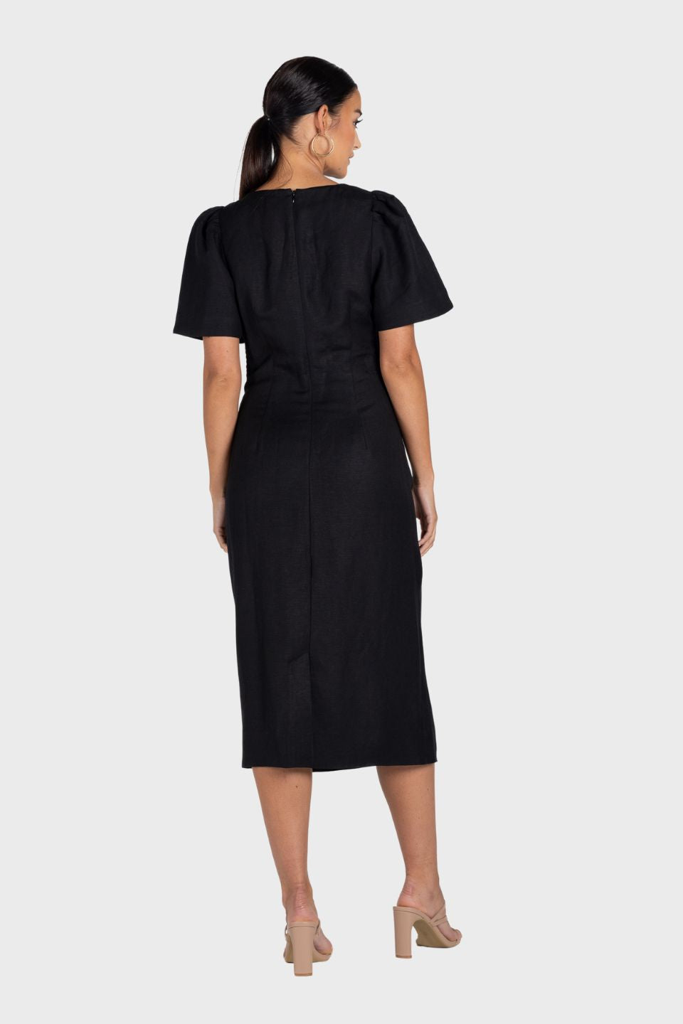 Draped Midi Dress With Gold Clip