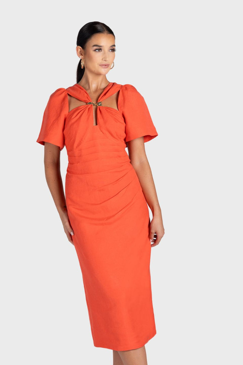 Draped Midi Dress With Gold Clip