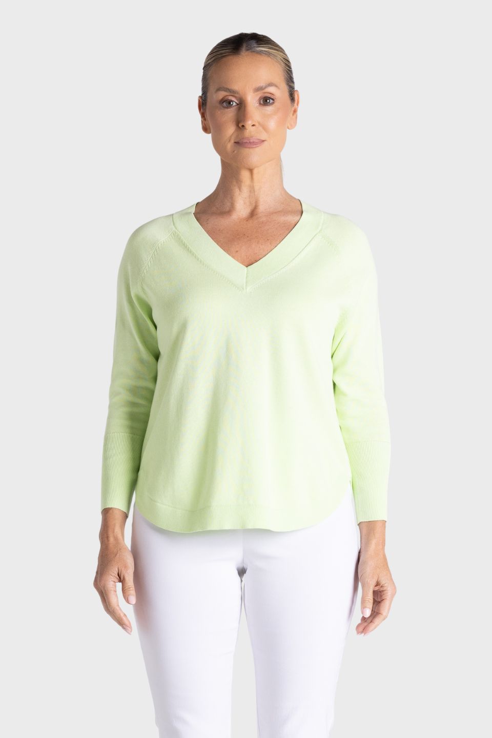 Raglan V Neck with Scoop Hem