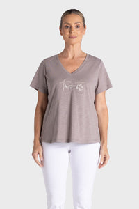 V Neck T-Shirt with Embroidered Logo