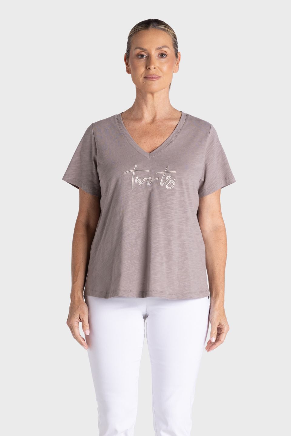 V Neck T-Shirt with Embroidered Logo