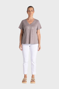 V Neck T-Shirt with Embroidered Logo