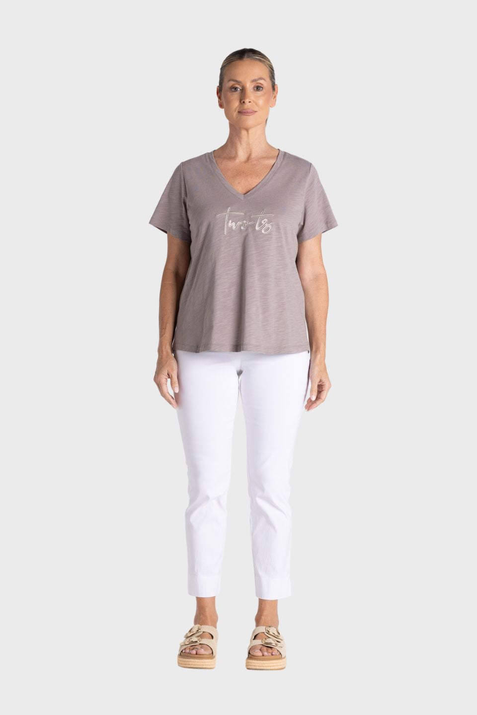 V Neck T-Shirt with Embroidered Logo