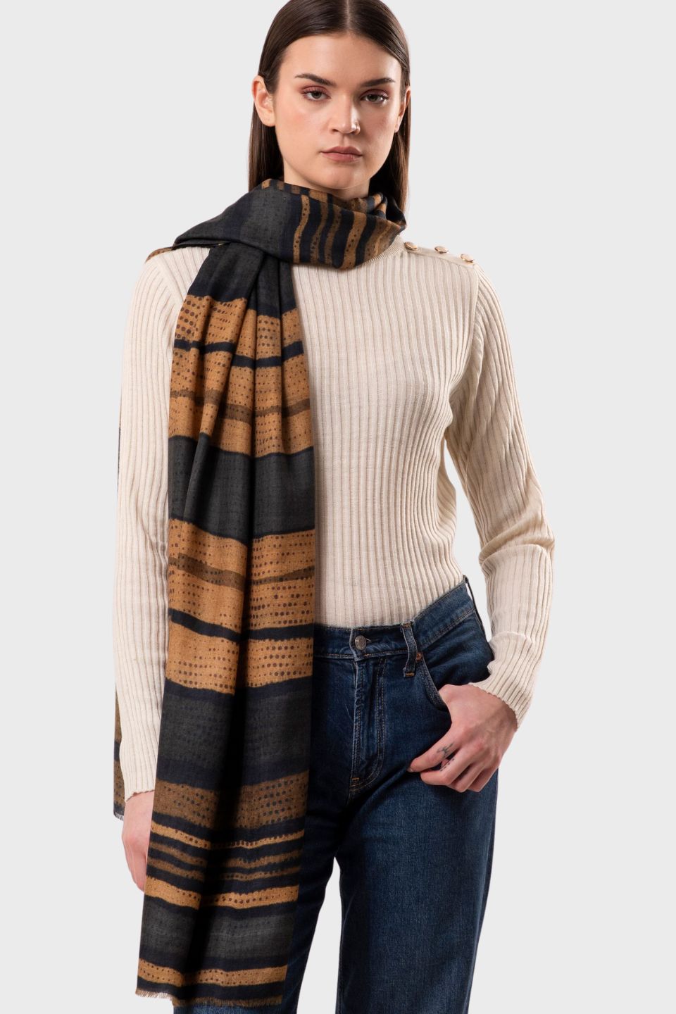 Ripple Abstract Stripe Wool Scarf
