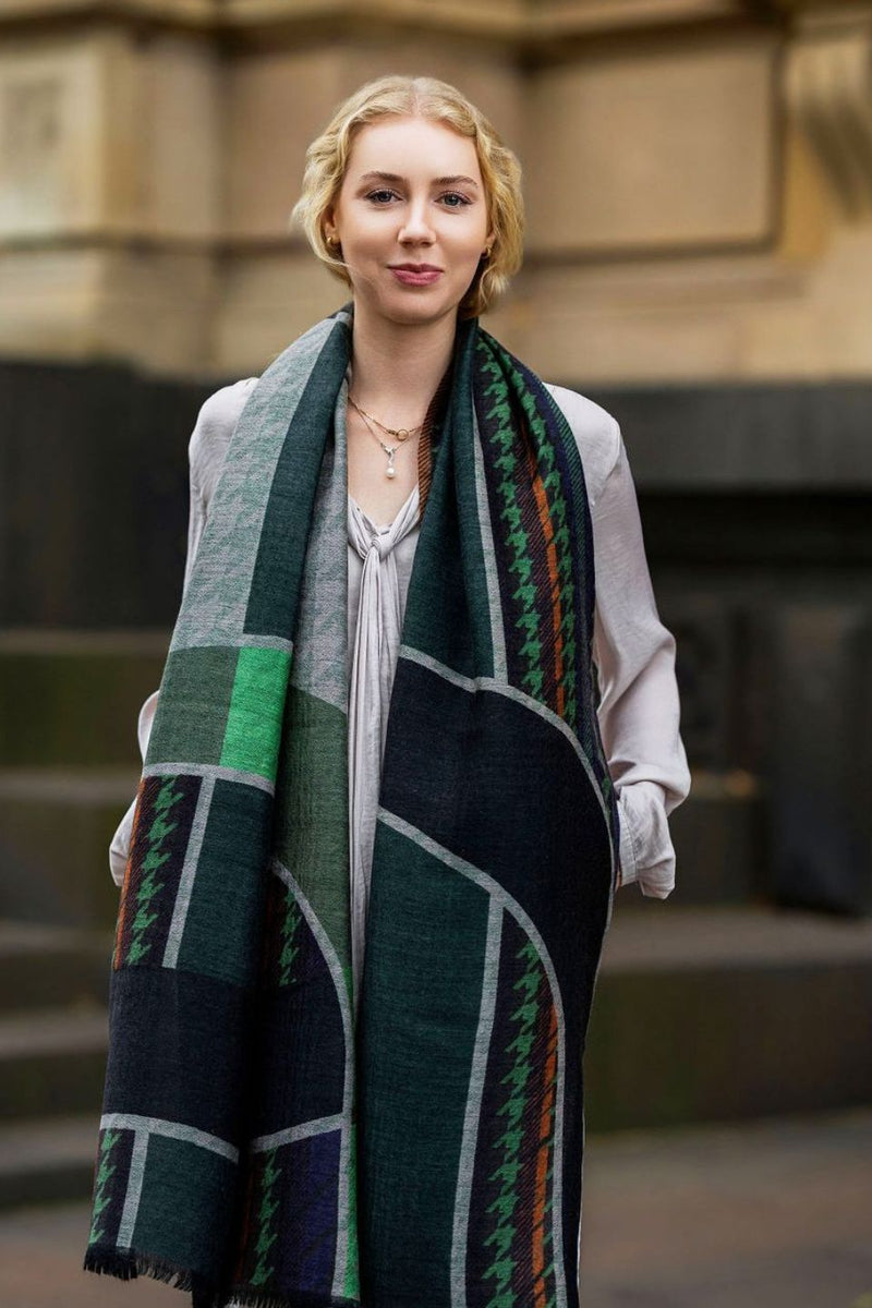 Agnes Maze Houndstooth Wool Scarf