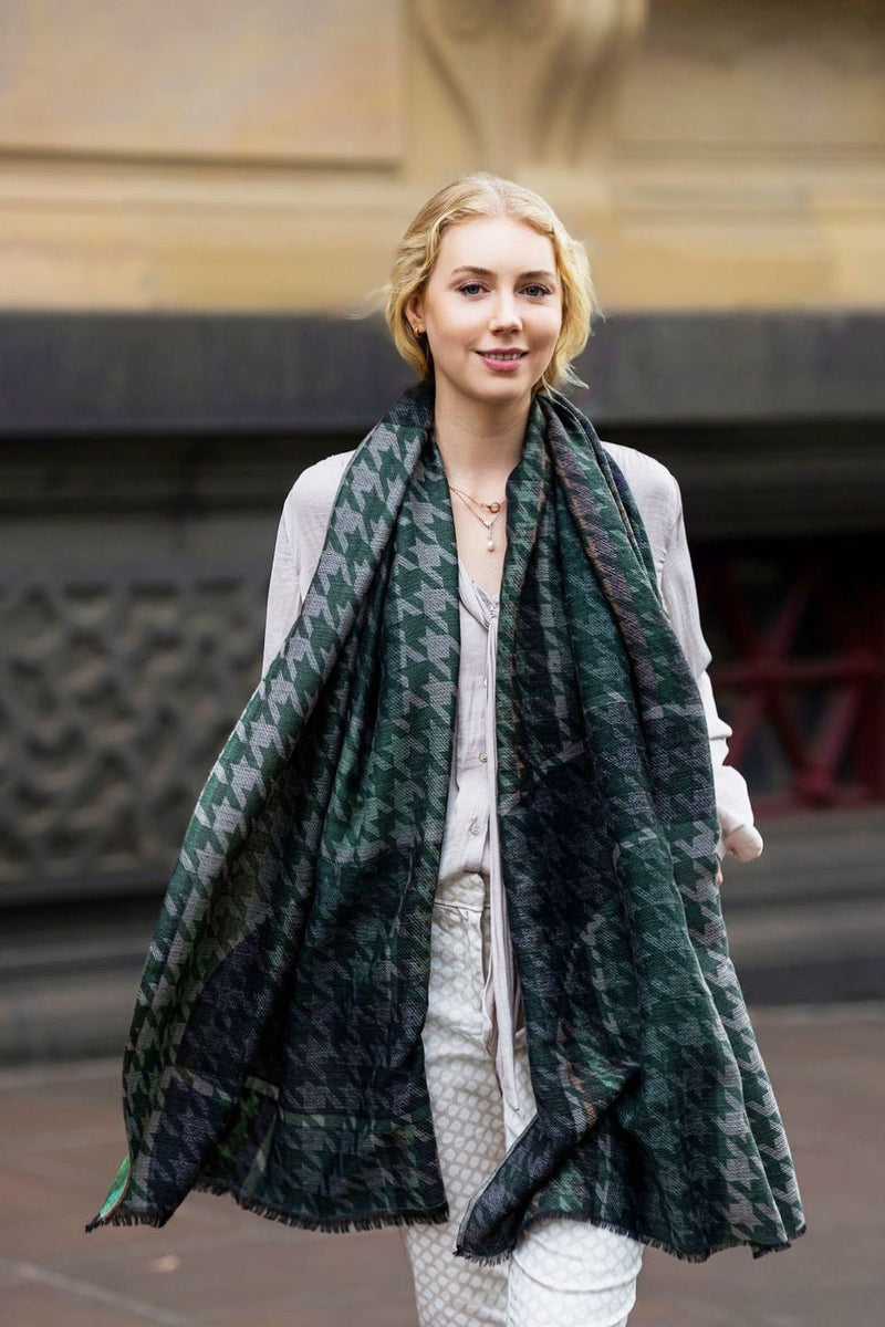 Agnes Maze Houndstooth Wool Scarf