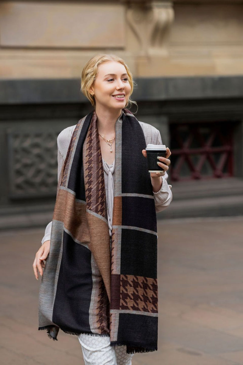 Agnes Maze Houndstooth Wool Scarf
