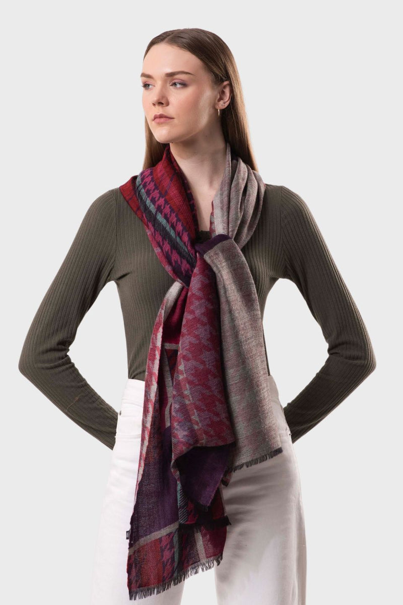 Agnes Maze Houndstooth Wool Scarf
