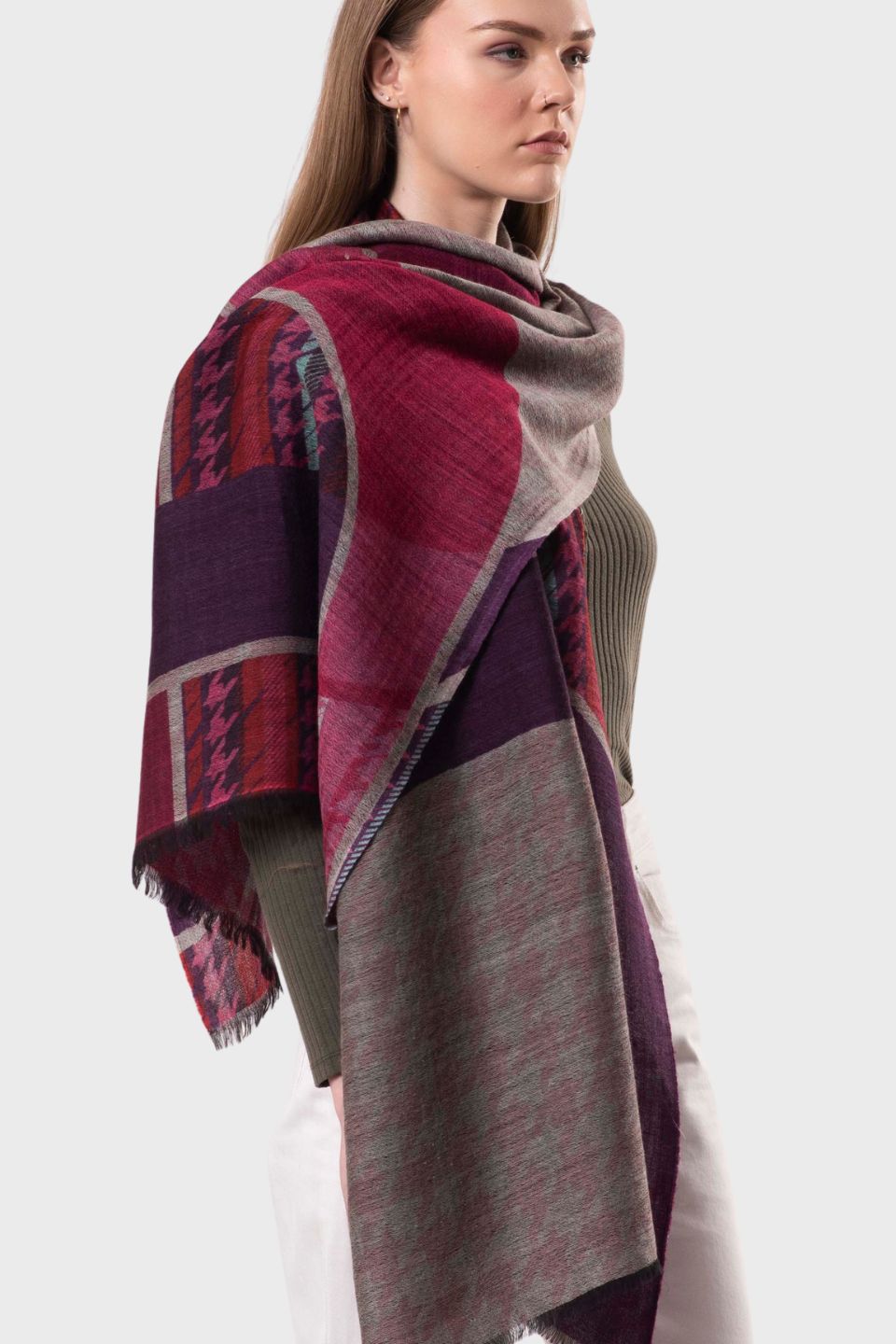 Agnes Maze Houndstooth Wool Scarf