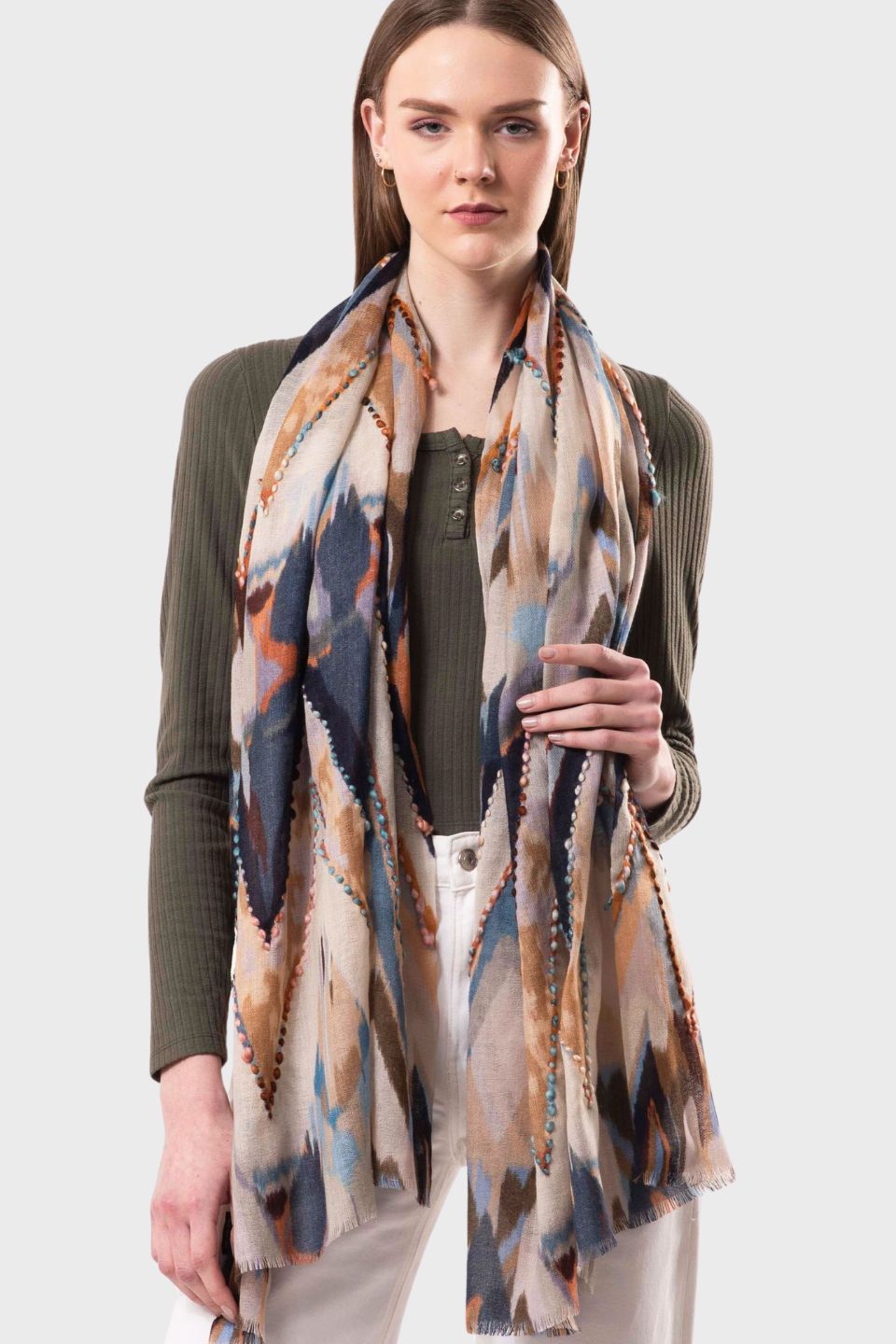Sienna Wool Embroidery Scarf