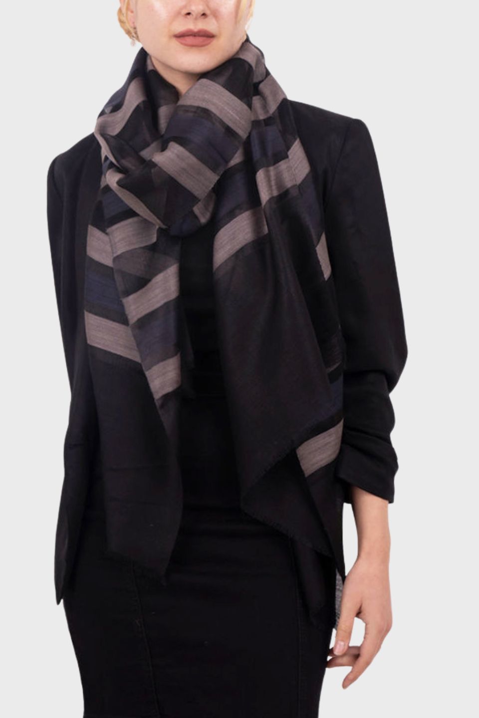 Mae Stripes Wool Silk Scarf