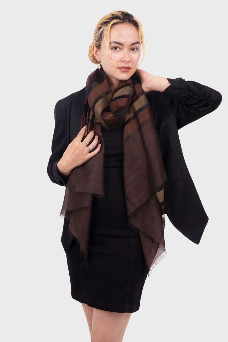 Mae Stripes Wool Silk Scarf