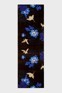Inky Floral & Crane Silk Scarf