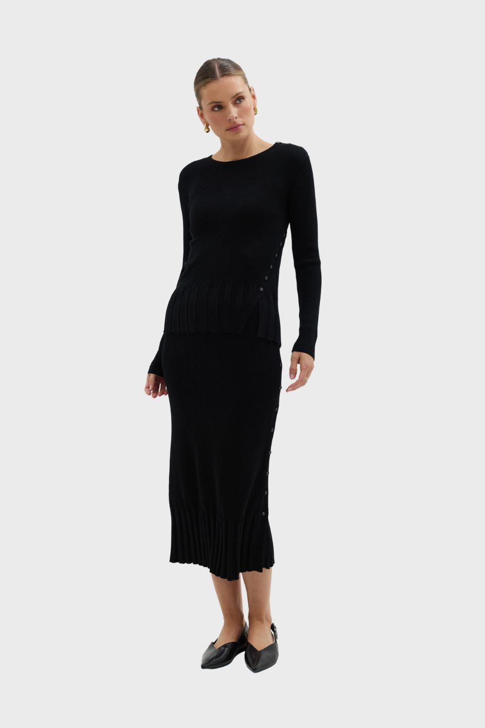 Rib Asymmetric Button Top