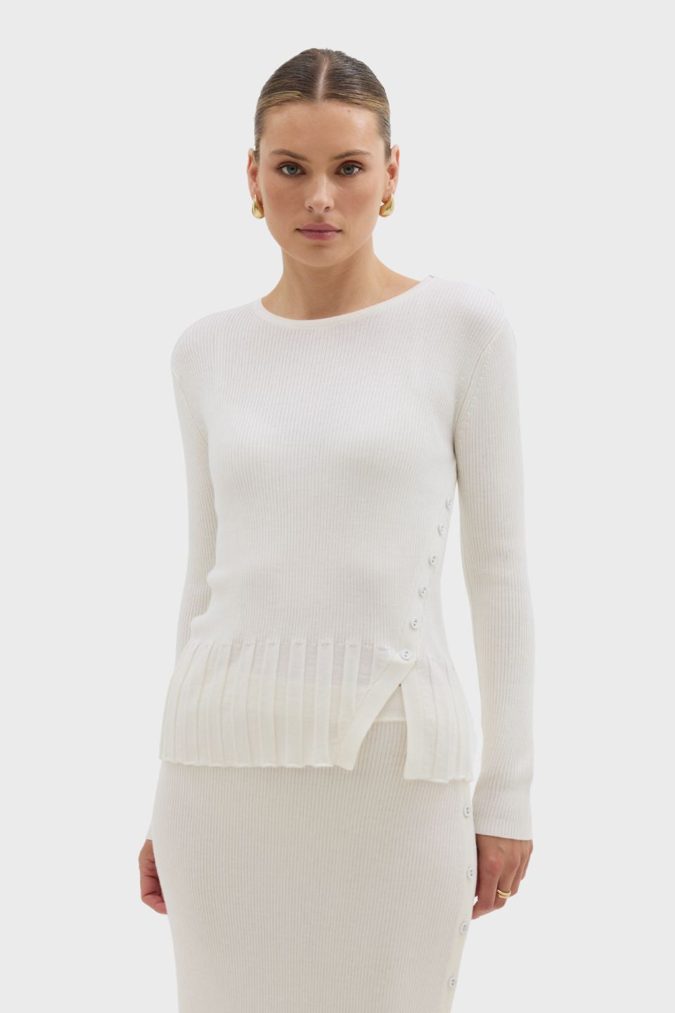 Rib Asymmetric Button Top