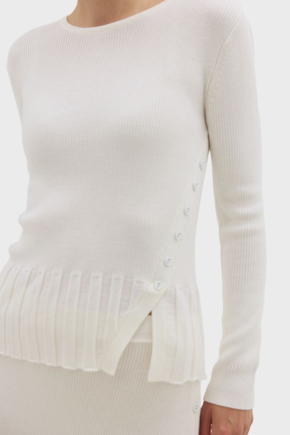 Rib Asymmetric Button Top